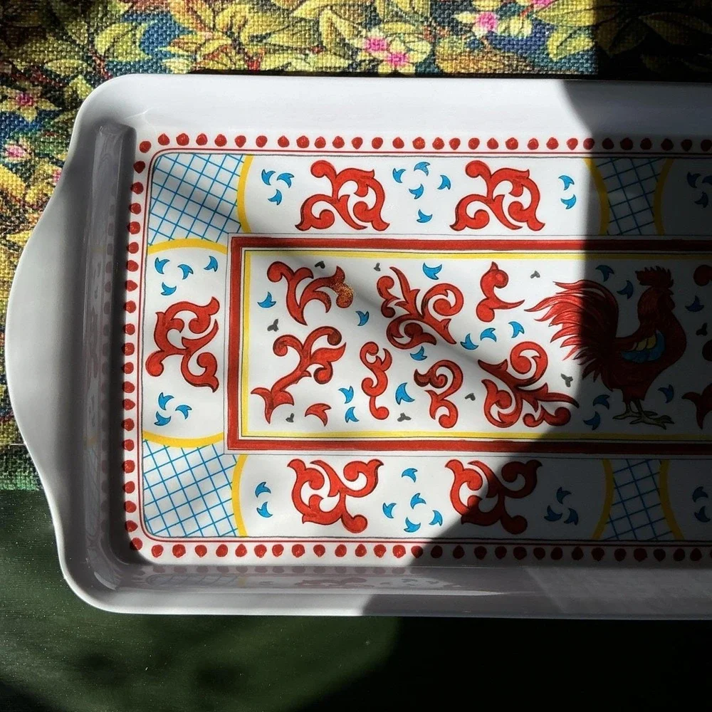 Sur La Table Red Rooster Melamine Handled Serving Tray